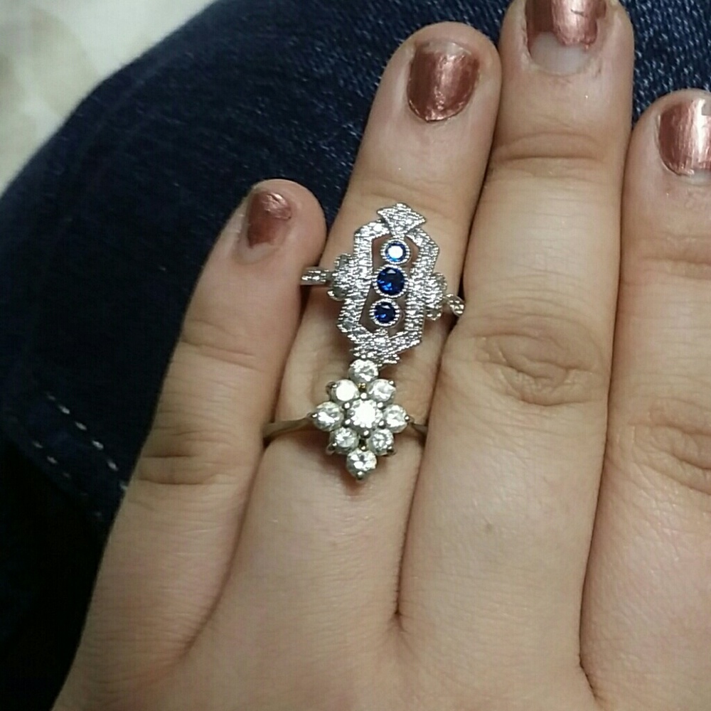 Silver rhinestone rings